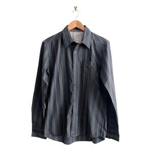 Quiksilver Shirt Striped Gray Blue Button Up Men's M